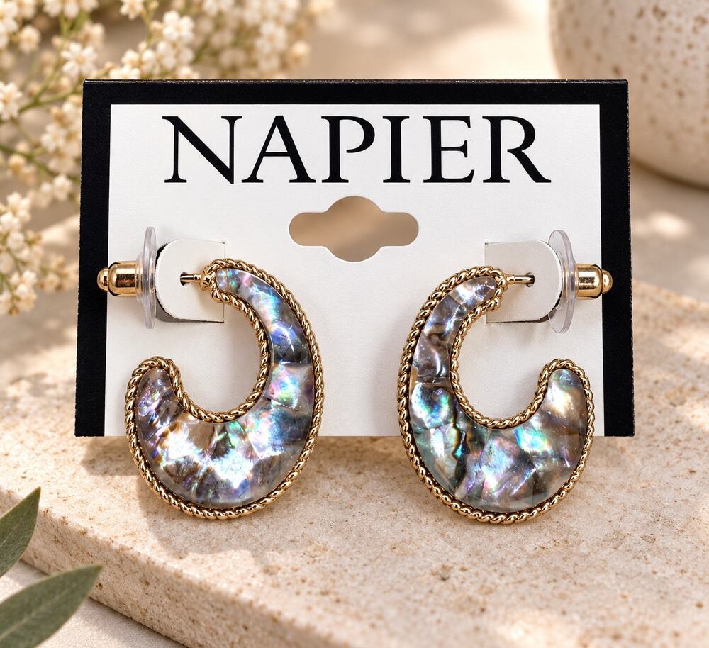 Napier Gold Tone Abalone Shell Hoop Earrings